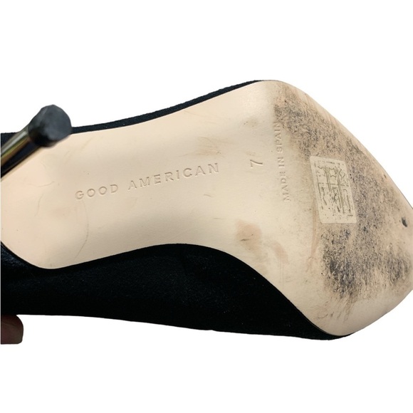 Good American Black Lace Up Pointed Toe Stiletto Ankle Boots Gold Heel Size 7 - Picture 6 of 9